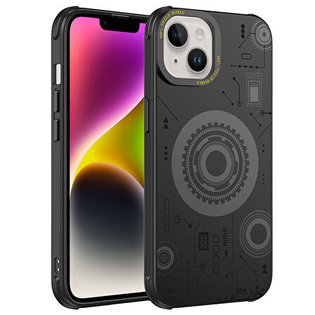 iPhone 14 Plus Uyumlu Zore Wireless Şarj Özellikli Desenli Hot Kılıf-Siyah