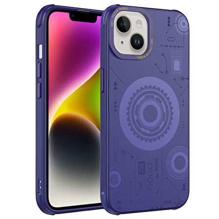 iPhone 14 Plus Uyumlu Zore Wireless Şarj Özellikli Desenli Hot Kapak-Derin Mor