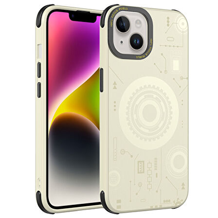 iPhone 14 Plus Uyumlu Zore Wireless Şarj Özellikli Desenli Hot Kılıf-Gold