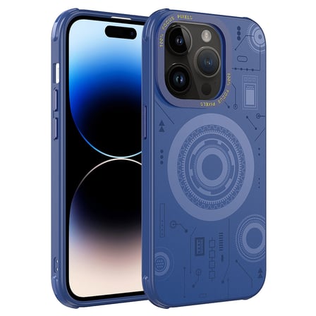 iPhone 14 Pro Max Uyumlu NRTK Wireless Şarj Özellikli Desenli Hot Kılıf-Lacivert