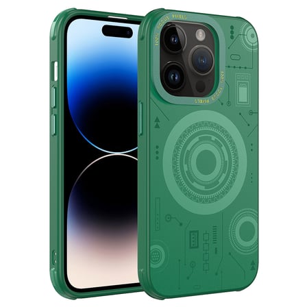 iPhone 14 Pro Max Uyumlu NRTK Wireless Şarj Özellikli Desenli Hot Kılıf-Koyu Yeşil