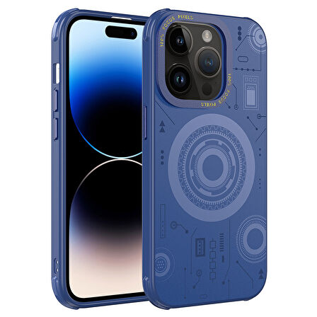 iPhone 14 Pro Uyumlu Zore Wireless Şarj Özellikli Desenli Hot Kılıf-Lacivert