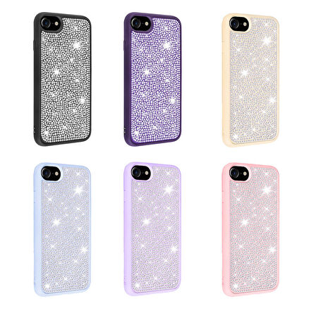 iPhone SE 2020 Uyumlu Parlak Taşlı Tasarım Zore Ston Kapak-Derin Mor