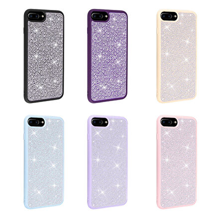 iPhone 7 Plus Uyumlu Parlak Taşlı Tasarım Zore Ston Kapak-Derin Mor