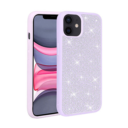 iPhone 11 Uyumlu Parlak Taşlı Tasarım Zore Ston Kapak-Lila