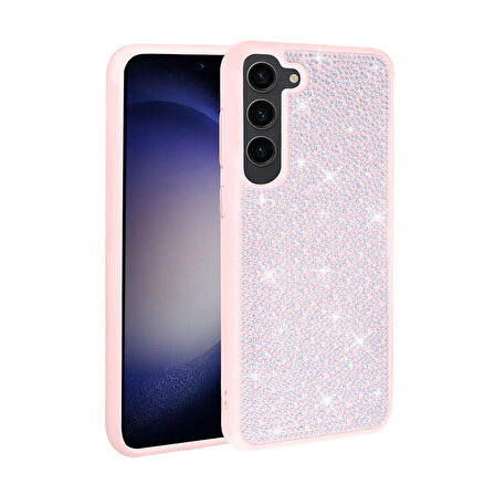 Galaxy S23 Uyumlu Parlak Taşlı Tasarım Zore Ston Kapak-Pembe