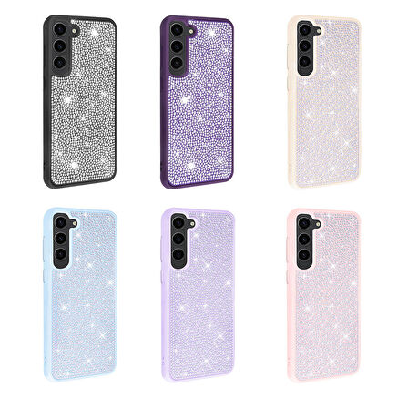 Galaxy S23 Uyumlu Parlak Taşlı Tasarım Zore Ston Kapak-Beyaz