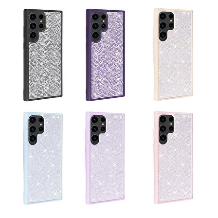 Galaxy S23 Ultra Uyumlu Parlak Taşlı Tasarım Zore Ston Kapak-Pembe