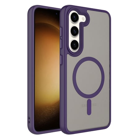 Galaxy S23 Uyumlu Mat Arka Yüzey Wireless Şarj Özellikli NRTK Flet Magsafe Kılıf-Derin Mor