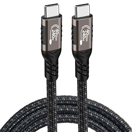 Siyah QG01 Type-C to Type-C USB4 PD Data Kablosu 240W 40Gbps 8K@60Hz 0.2 Metre-Zore