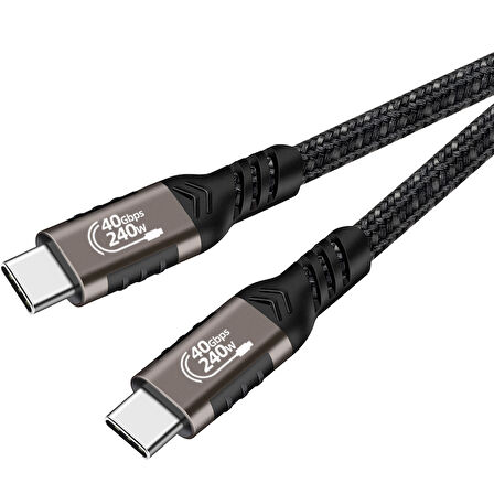 Siyah QG01 Type-C to Type-C USB4 PD Data Kablosu 240W 40Gbps 8K@60Hz 0.5 Metre-Zore