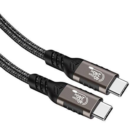 Siyah QG01 Type-C to Type-C USB4 PD Data Kablosu 240W 40Gbps 8K@60Hz 1 Metre-Zore