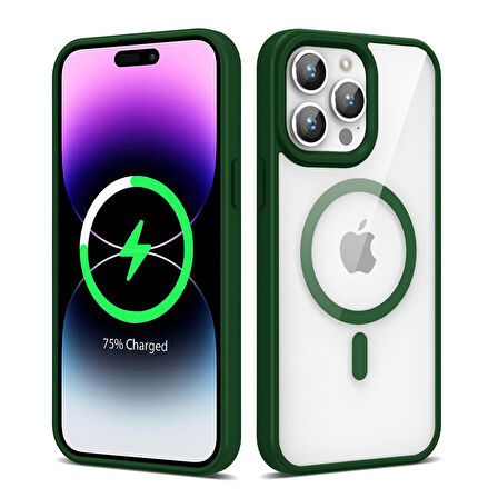iPhone 14 Pro Uyumlu Magsafe Wireless Şarj Özellikli Silikon Zore Ege Kapak-Koyu Yeşil