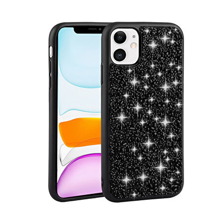 iPhone 11 Uyumlu Parlak Taşlı Tasarım Zore Linea Kılıf-Siyah