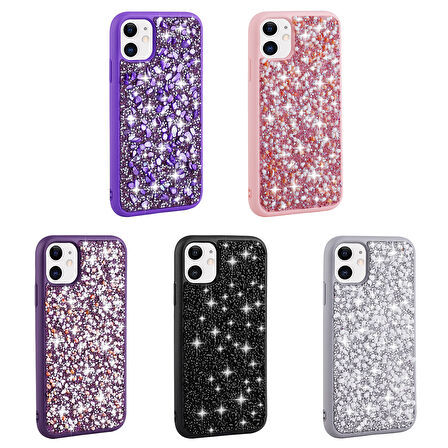 iPhone 11 Uyumlu Parlak Taşlı Tasarım Zore Linea Kılıf-Mor