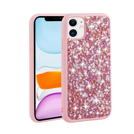 iPhone 12 Uyumlu Parlak Taşlı Tasarım Zore Linea Kılıf-Pembe
