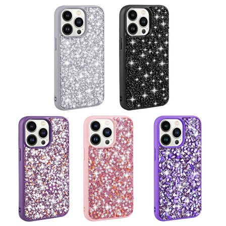 iPhone 12 Pro Max Uyumlu Parlak Taşlı Tasarım Zore Linea Kılıf-Pembe