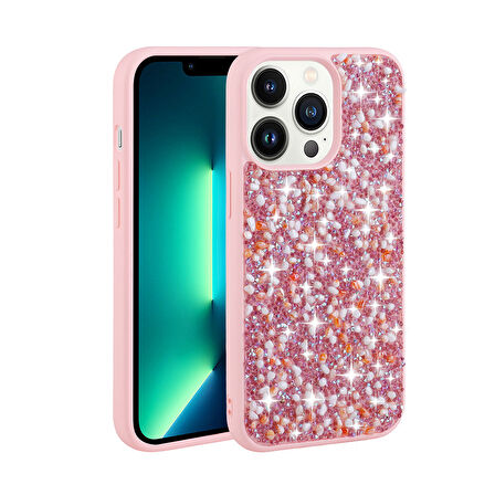 Apple iPhone 12 Pro Max Kılıf Parlak Taşlı Tasarım Zore Linea Kapak-Pembe