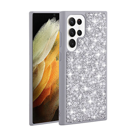 Galaxy S23 Ultra Uyumlu Parlak Taşlı Tasarım Zore Linea Kılıf-Gümüş