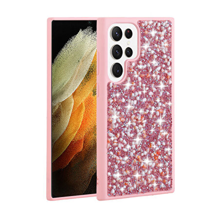Galaxy S23 Ultra Uyumlu Parlak Taşlı Tasarım Zore Linea Kılıf-Pembe