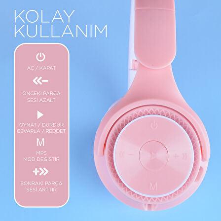 Zore M6 Pro Ayarlanabilir ve Katlanabilir Kulak Üstü Bluetooth Kulaklık-Pembe