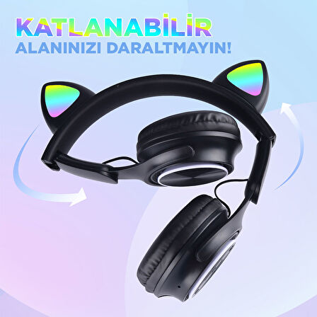 Ensueno M6 Pro Cat RGB Led Işıklı Kedi Kulağı Band Tasarımlı Ayarlanabilir ve Katlanabilir Kulak Üstü B