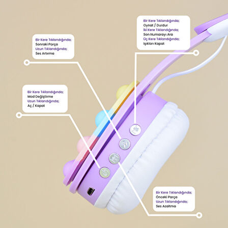 Ensueno B30 RGB Led Işıklı Kedi Kulağı Band Tasarımı Ayarlanabilir Katlanabilir Kulak Üstü Bluetooth Ku