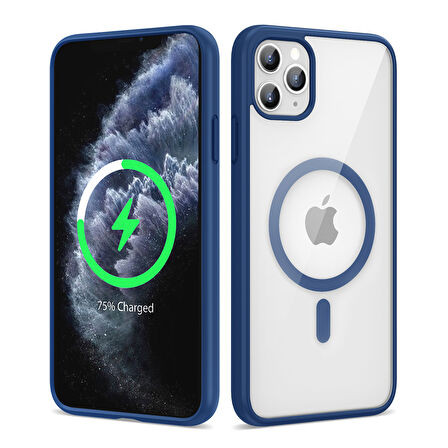 iPhone 11 Pro Uyumlu Magsafe Wireless Şarj Özellikli Silikon Zore Ege Kılıf-Mavi