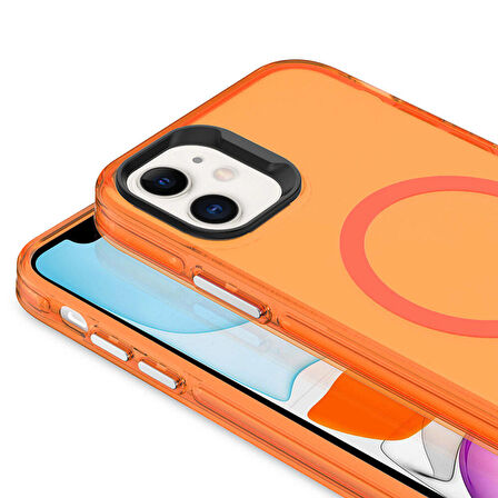 iPhone 11 Uyumlu Zore Magsafe Şarj Özellikli Buzlu Transparan C-Pro Sert Kapak-Siyah