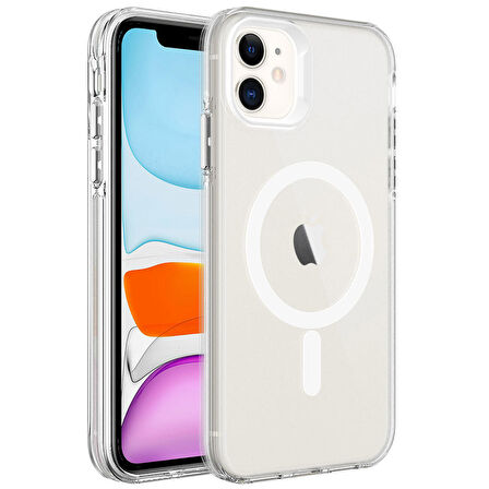 iPhone 11 Uyumlu Zore Magsafe Şarj Özellikli Buzlu Transparan C-Pro Sert Kapak-Renksiz
