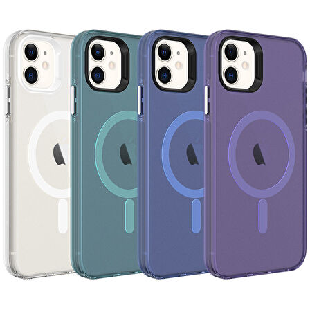 iPhone 11 Uyumlu Zore Magsafe Şarj Özellikli Buzlu Transparan C-Pro Sert Kılıf-Derin Mor