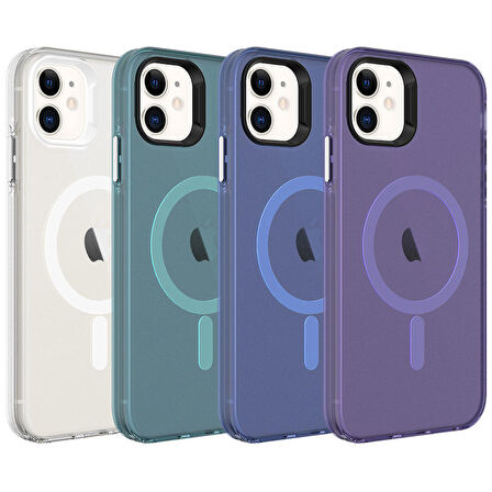 iPhone 11 Uyumlu Zore Magsafe Şarj Özellikli Buzlu Transparan C-Pro Sert Kapak-Yeşil