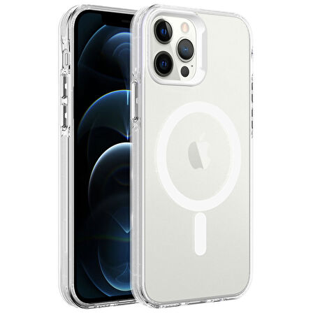 iPhone 12 Pro Uyumlu Zore Magsafe Şarj Özellikli Buzlu Transparan C-Pro Sert Kılıf-Renksiz