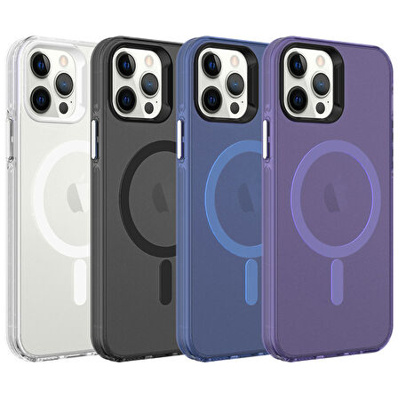 iPhone 12 Pro Uyumlu Zore Magsafe Şarj Özellikli Buzlu Transparan C-Pro Sert Kılıf-Lacivert