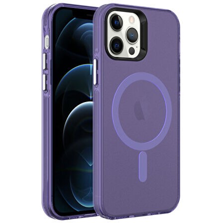 iPhone 12 Pro Max Uyumlu Zore Magsafe Şarj Özellikli Buzlu Transparan C-Pro Sert Kılıf-Derin M