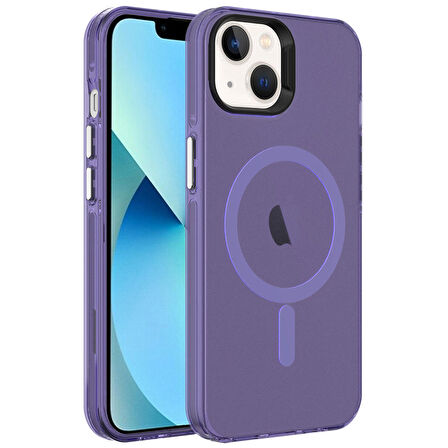 iPhone 13 Uyumlu Zore Magsafe Şarj Özellikli Buzlu Transparan C-Pro Sert Kapak-Derin Mor