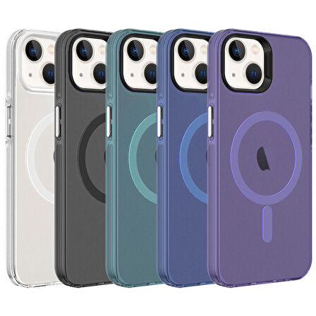 iPhone 14 Uyumlu Zore Magsafe Şarj Özellikli Buzlu Transparan C-Pro Sert Kapak-Derin Mor