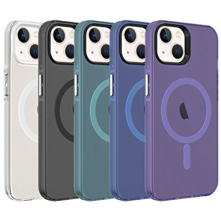 iPhone 14 Uyumlu Zore Magsafe Şarj Özellikli Buzlu Transparan C-Pro Sert Kılıf-Derin Mor