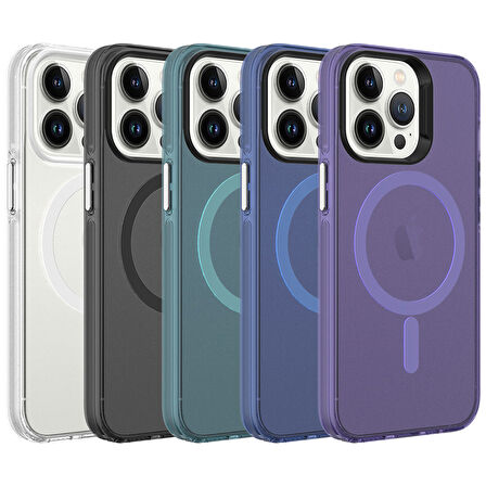 iPhone 13 Pro Max Uyumlu Zore Magsafe Şarj Özellikli Buzlu Transparan C-Pro Sert Kılıf-Derin M