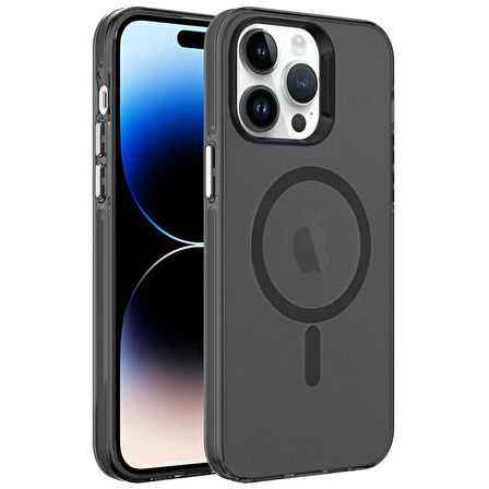 iPhone 14 Pro Max Uyumlu Zore Magsafe Şarj Özellikli Buzlu Transparan C-Pro Sert Kapak-Siyah