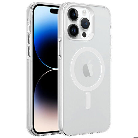 iPhone 14 Pro Max Uyumlu Zore Magsafe Şarj Özellikli Buzlu Transparan C-Pro Sert Kapak-Renksiz