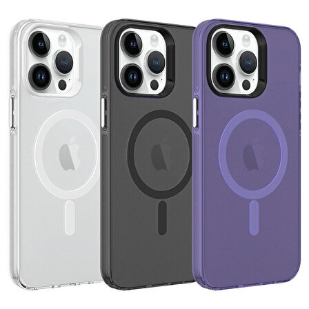 iPhone 14 Pro Max Uyumlu Zore Magsafe Şarj Özellikli Buzlu Transparan C-Pro Sert Kılıf-Renksiz