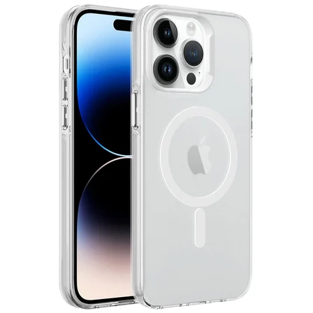 iPhone 14 Pro Max Uyumlu Zore Magsafe Şarj Özellikli Buzlu Transparan C-Pro Sert Kılıf-Renksiz