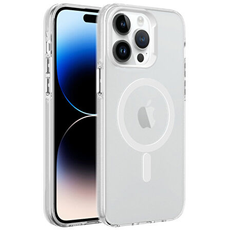 iPhone 14 Pro Max Uyumlu Zore Magsafe Şarj Özellikli Buzlu Transparan C-Pro Sert Kılıf-Renksiz