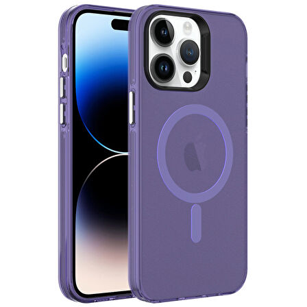iPhone 14 Pro Max Uyumlu Zore Magsafe Şarj Özellikli Buzlu Transparan C-Pro Sert Kılıf-Derin M