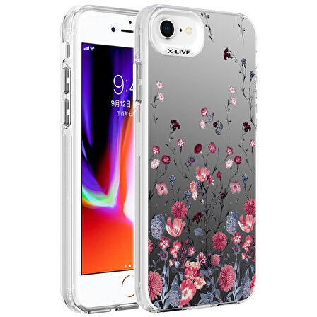 Apple iPhone 7 Kılıf Desenli Zore Silver Sert Kapak-Çiçek