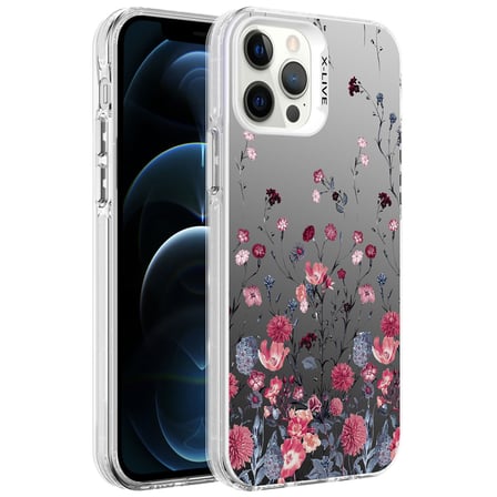 iPhone 12 Pro Uyumlu Desenli NVTH Silver Sert Kılıf-Çiçek