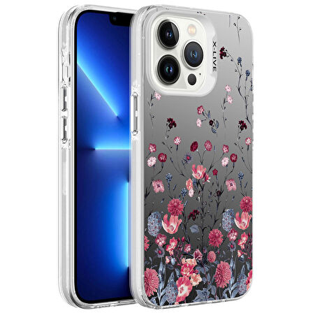 iPhone 13 Pro Uyumlu Desenli Zore Silver Sert Kapak-Çiçek
