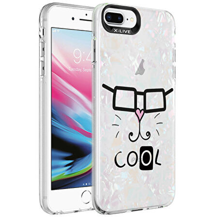 iPhone 8 Plus Uyumlu Mermer Desenli Zore Marbello Kapak-Beyaz