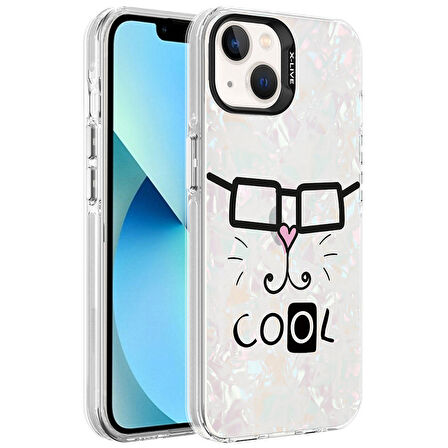 iPhone 13 Uyumlu Mermer Desenli Ensueno Marbello Kapak-Beyaz